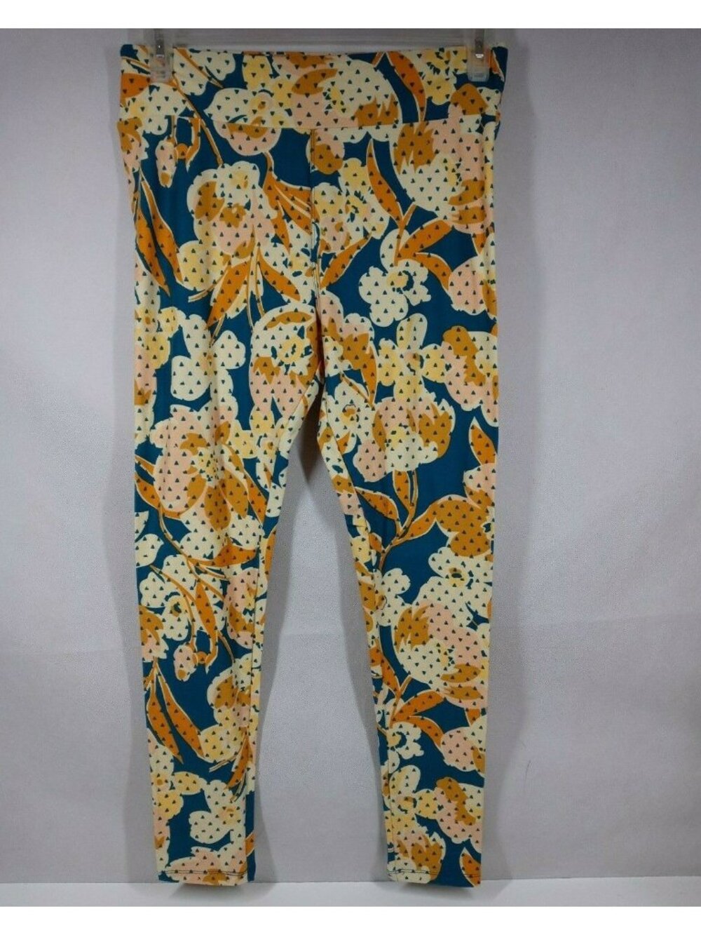 New LuLaRoe Tall & Curvy Leggings Jade With Yellow & Orange Floral Designs